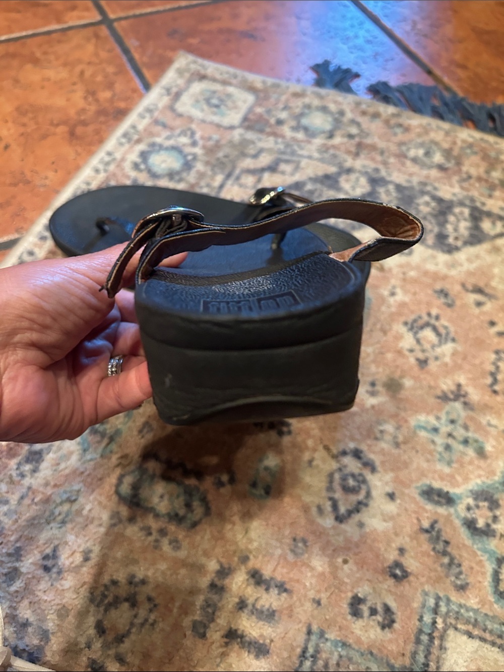 Fitflop Black Thong Sandal with Buckle Detail - Picture 3 of 11
